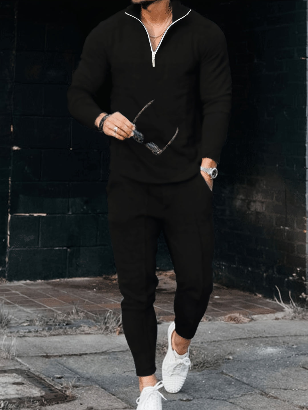 Herren 2-tlg. Outfits | Quarter Zip Pullover & Jogginghosen Set | Für Outdoor & Sport