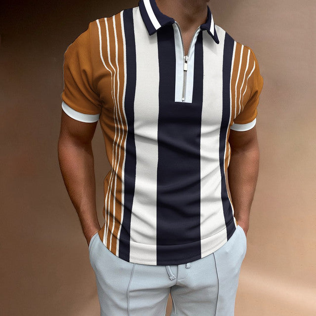 Herren-Polo | Retro-Reißverschluss-Design | Einzigartiges Muster & Modern Casual | Polyester Summer Style