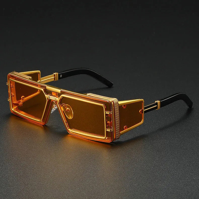 Herren-Sonnenbrille | Steampunk Square Design | Luxus Metall & UV Schutz | Vintage Style