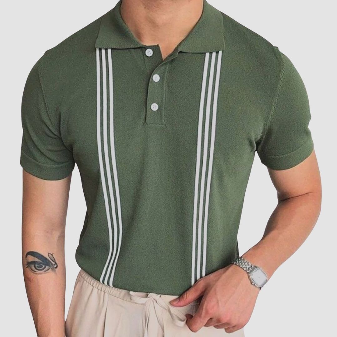 Herren-T-Shirt | Gestreiftes Polo | Grün & Weiß | Klassischer Sommerstil