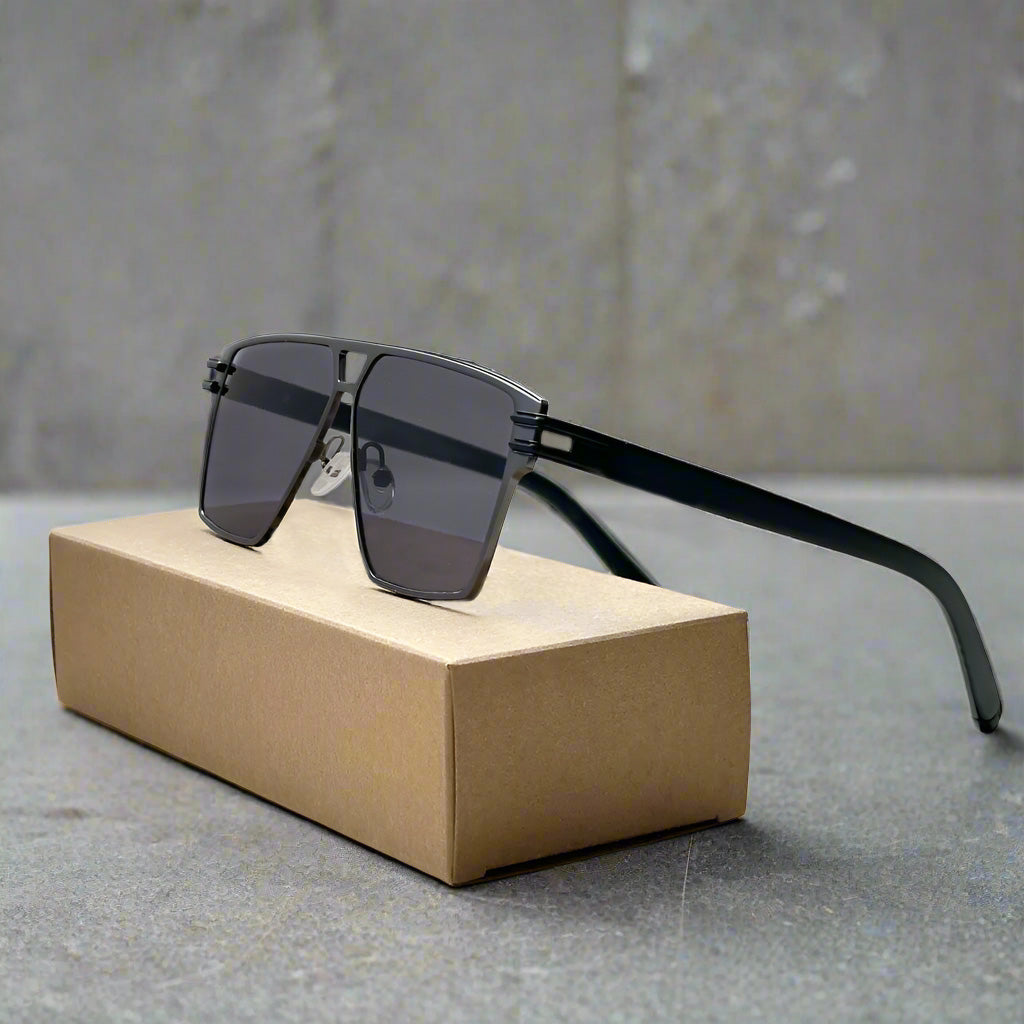 Herren-Sonnenbrille | Schlankes, kantiges Design | UV400 & kratzfest | Edelstahlrahmen