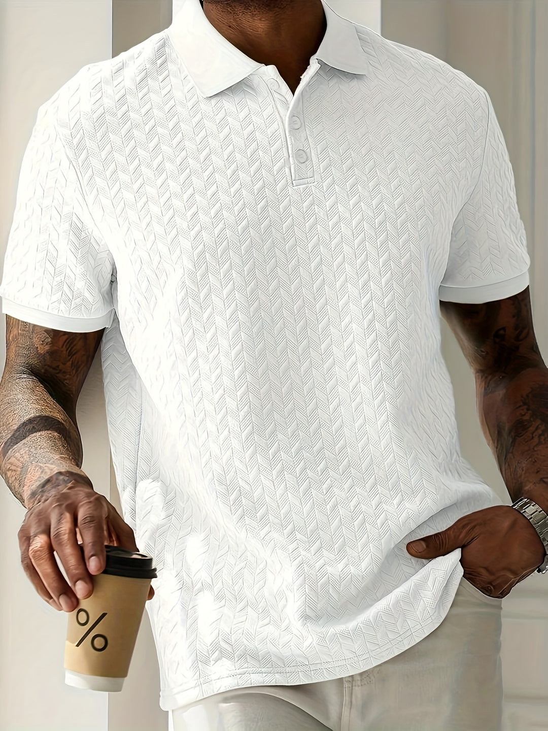 Stylisches Herren-Kurzarm-Henley-Shirt mit Knopfleiste und einzigartiger Textur | Niels