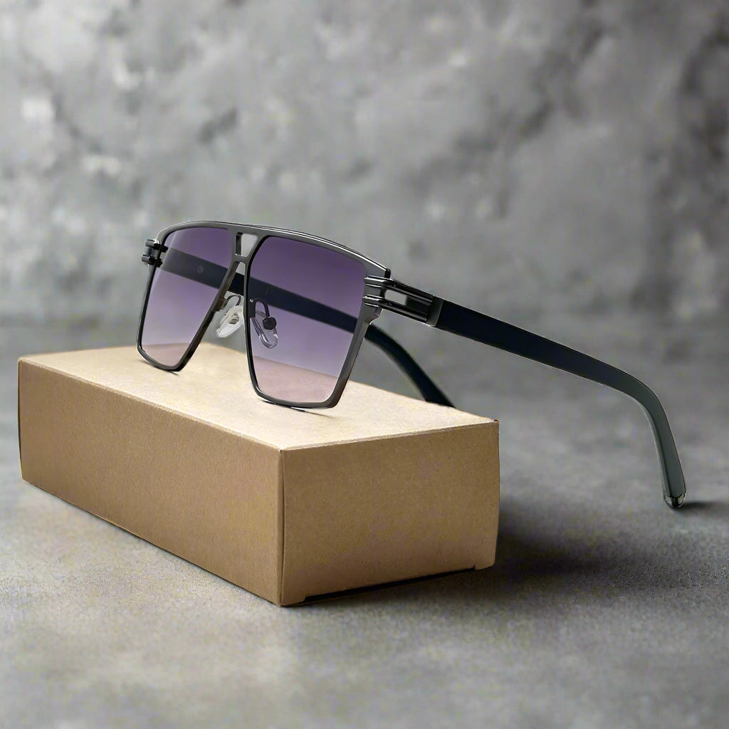 Herren-Sonnenbrille | Schlankes, kantiges Design | UV400 & kratzfest | Edelstahlrahmen