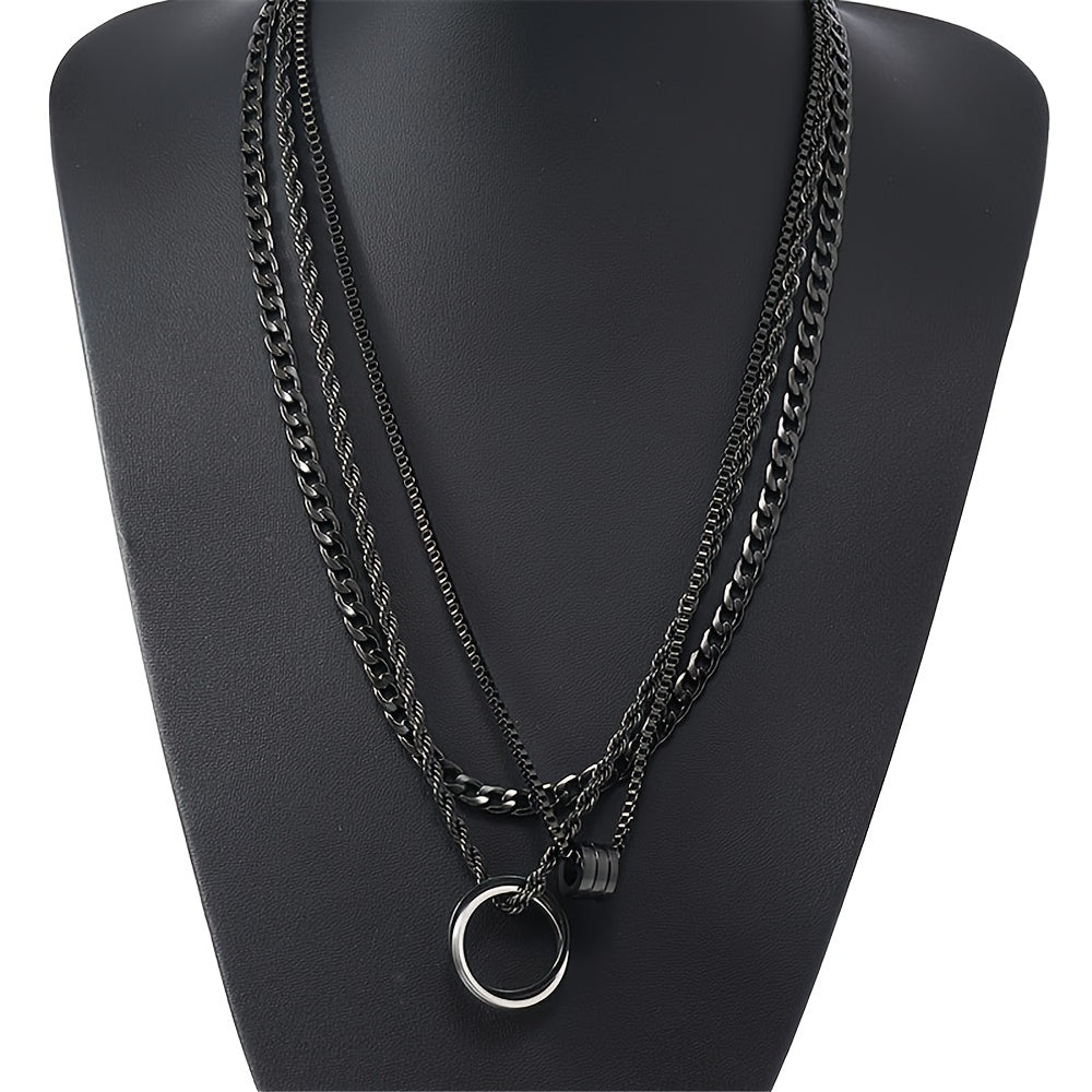 Herren-Halsketten-Set | 3-teilig aus Edelstahl | Schwarzer Cuban Link