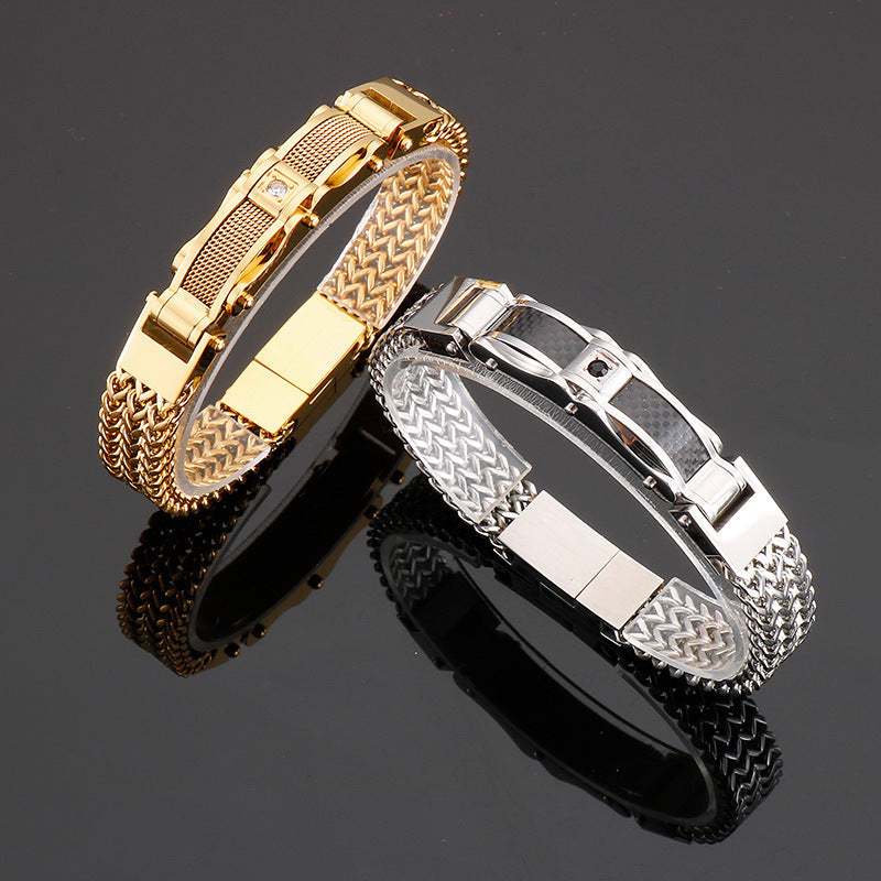 Herrenarmband | Titanium Steel & Faux Gemstone | Quadratisches Design & Magnetischer Verschluss