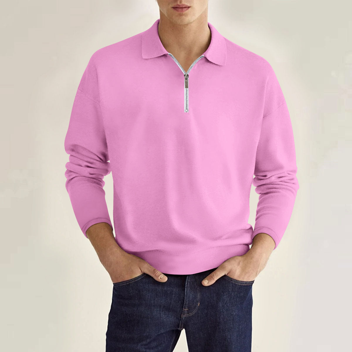 Klassisches Langarm-Poloshirt mit Reißverschluss für Männer mit urabn Eleganz und einzigartigem Design | Luuk