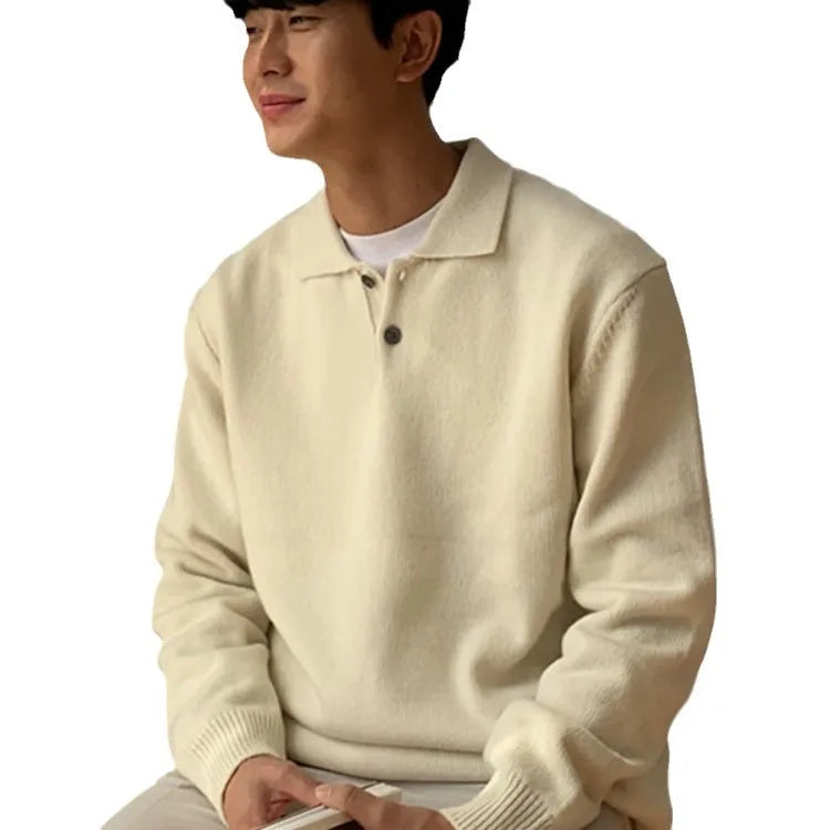Weicher und kuscheliger unifarbener Strickpullover für Herren mit langen Ärmeln und zeitloser Eleganz | Pieter