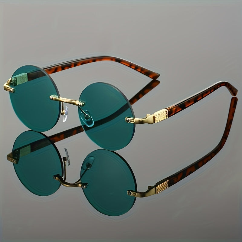 Herren-Sonnenbrille | Randloses Retro-Design | Leoparden-Print-Beine | Vintage-Stil