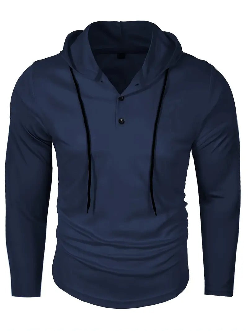 Herren-Kapuzenpullover | Leicht & Atmungsaktiv | Kordelzug & Drei-Knopf-Verschluss | Lässig & Sportlich