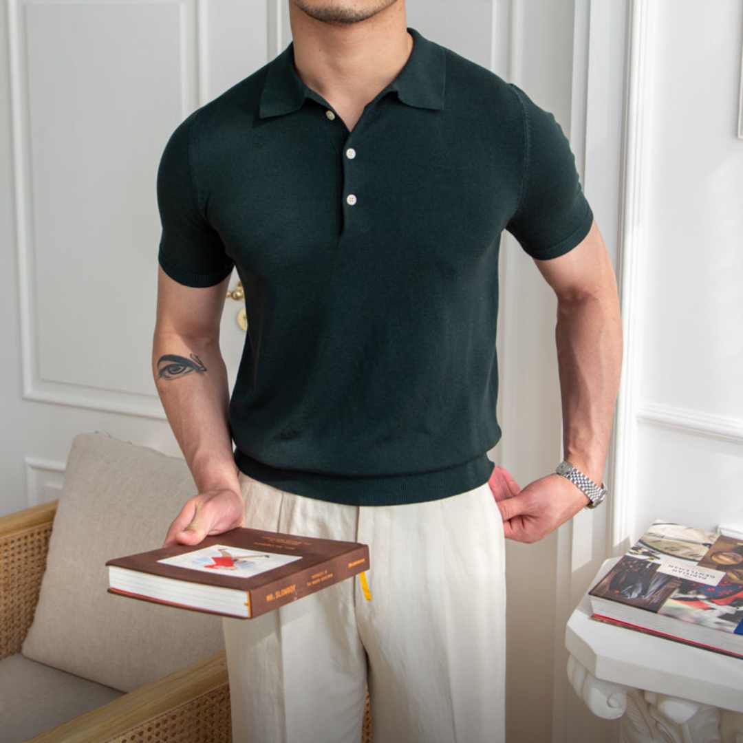 Herren-Poloshirt | Unifarben & Slim Fit | Atmungsaktives Strickmaterial | Lässiger Sommerlook