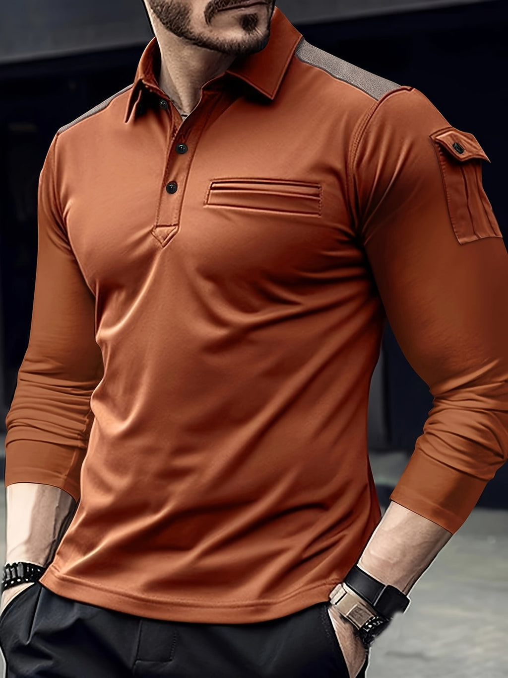 Herren Freizeithemd | Armtaschen & Schulteraufnäher | Lange Ärmel & Stretchgewebe für Outdoor-Sportarten