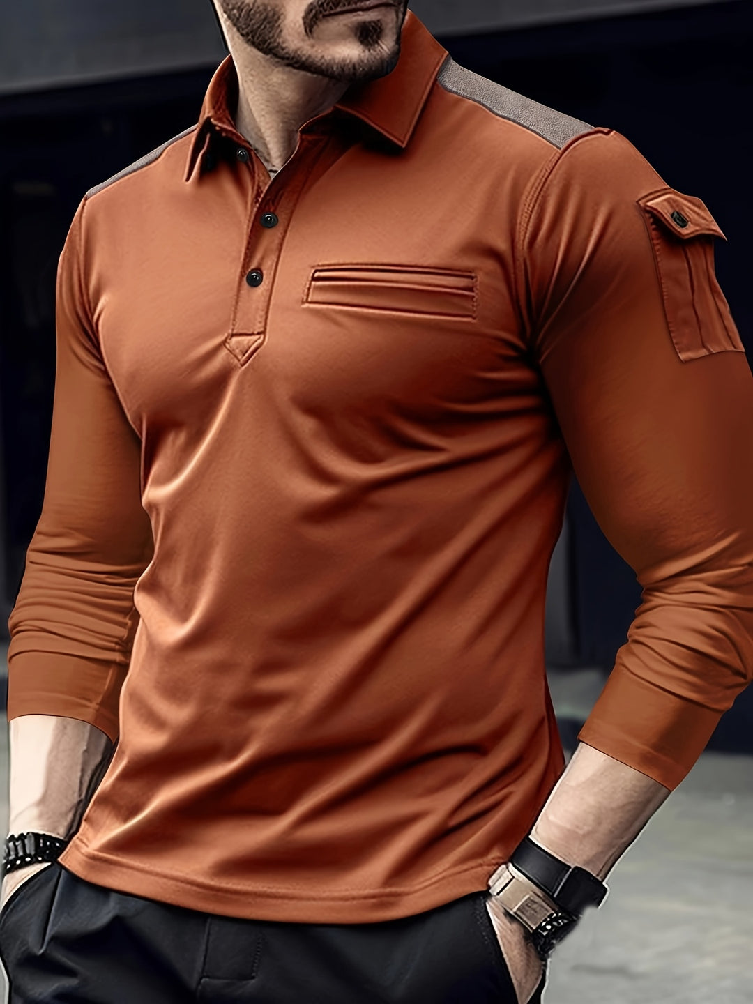 Herren Freizeithemd | Armtaschen & Schulteraufnäher | Lange Ärmel & Stretchgewebe für Outdoor-Sportarten