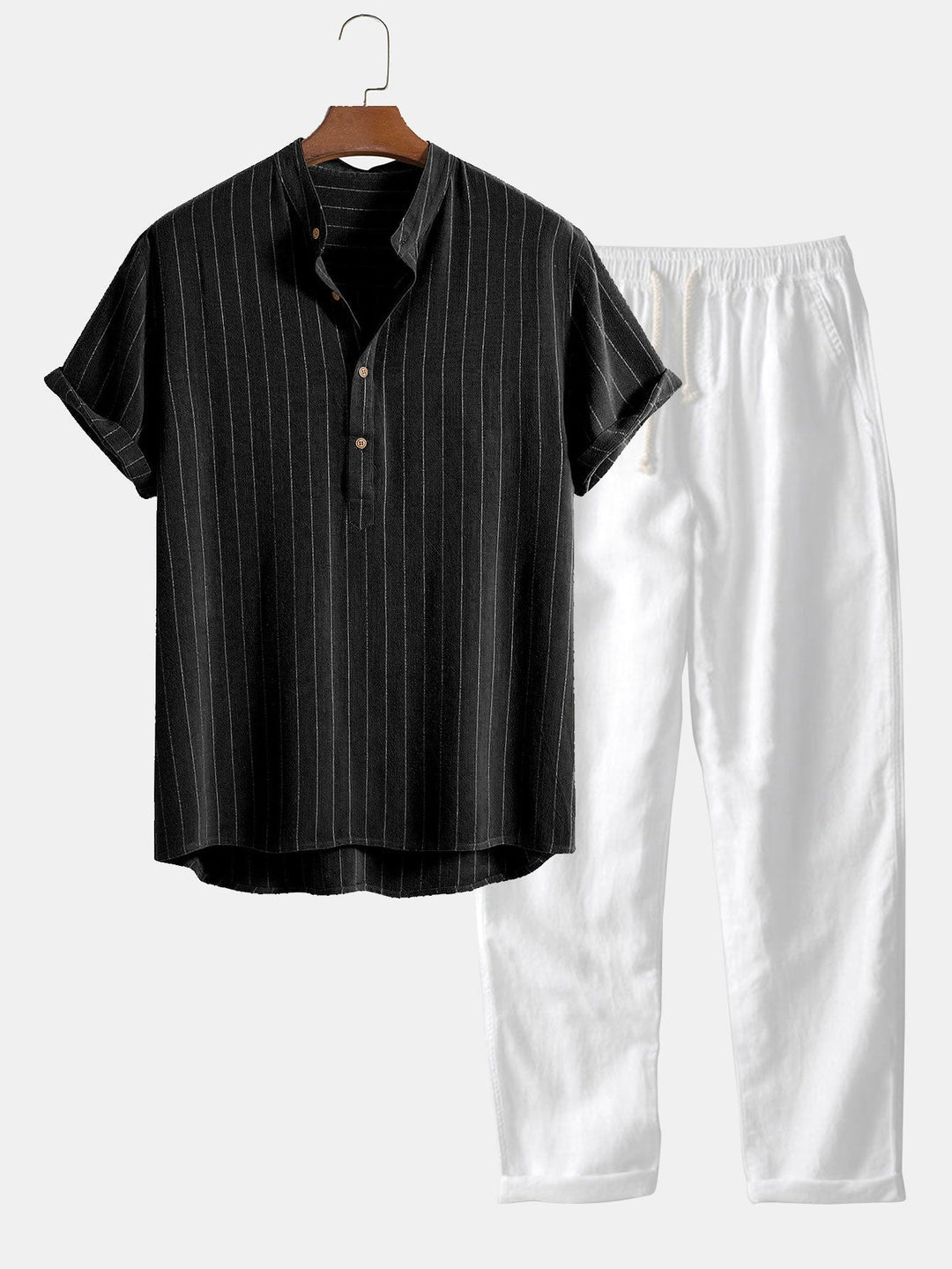 Herren-Sommer-Set | Kurzarm-Hemd & Hose | Klassisch & leger mit Stehkragen