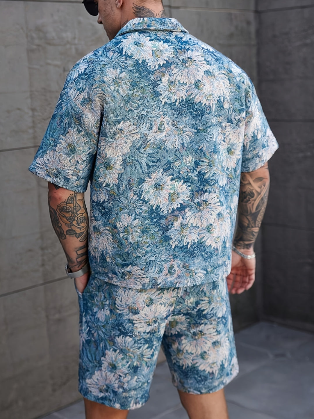 Herrenset | Hemd & Shorts mit Blumenmuster | Kurzarm & lockere Passform | Sommer Casual