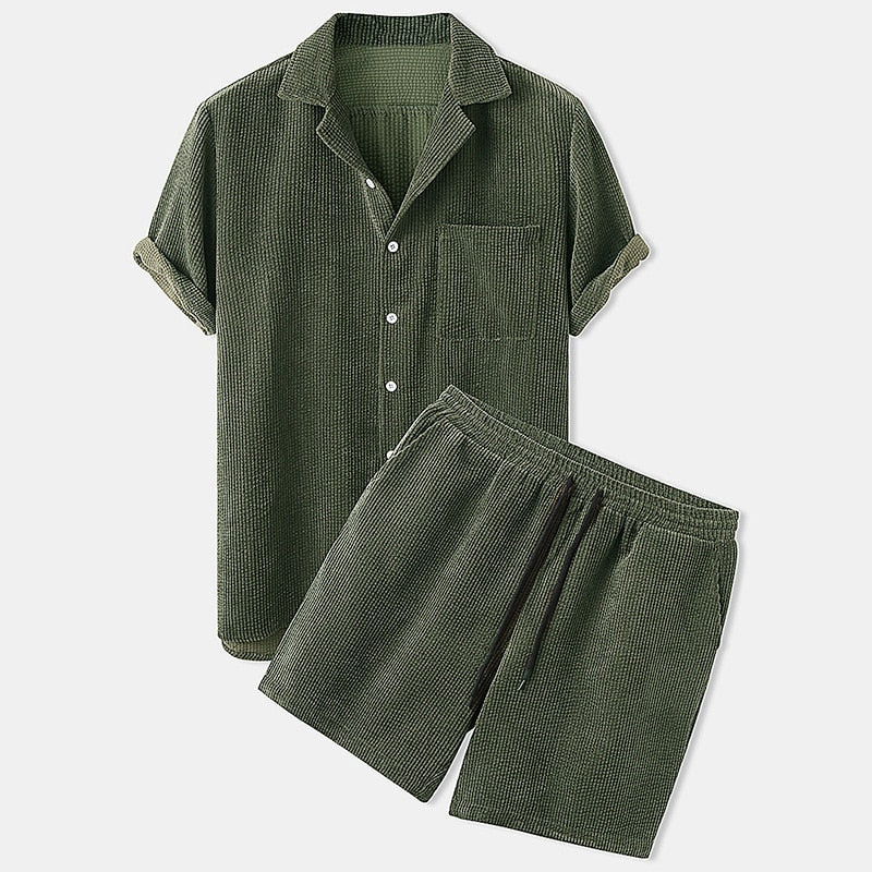 Herren Sommer Set | Kurzarm & Cord | Lässig & Bequem | Einfarbig
