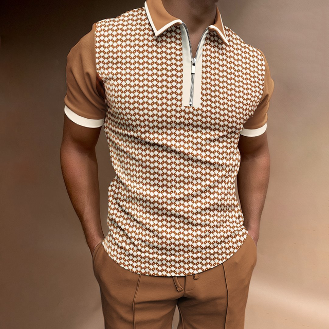 Herren-Polo | Retro-Reißverschluss-Design | Einzigartiges Muster & Modern Casual | Polyester Summer Style