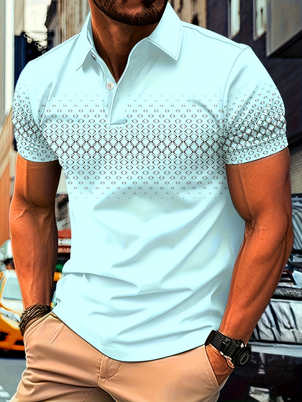 Herren-Poloshirt | Black Diamond Print | Komfortabel & Stretch | Kurze Ärmel