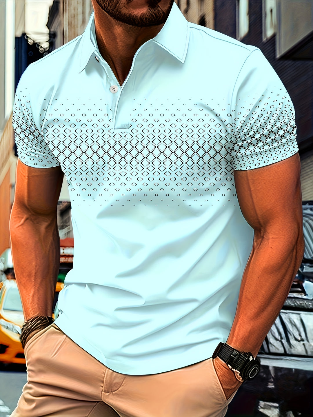 Herren-Poloshirt | Black Diamond Print | Komfortabel & Stretch | Kurze Ärmel