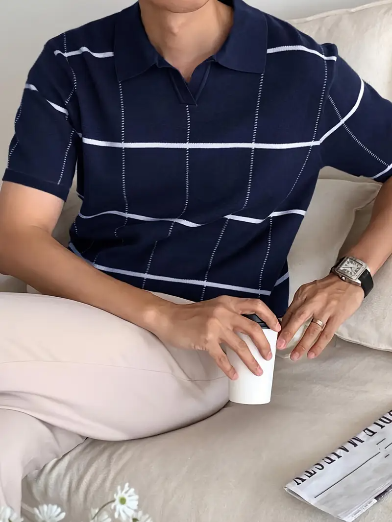 Stylisches und atmungsaktives Herren-Poloshirt mit kariertem Streifendruck und vielseitigem Look | Raf
