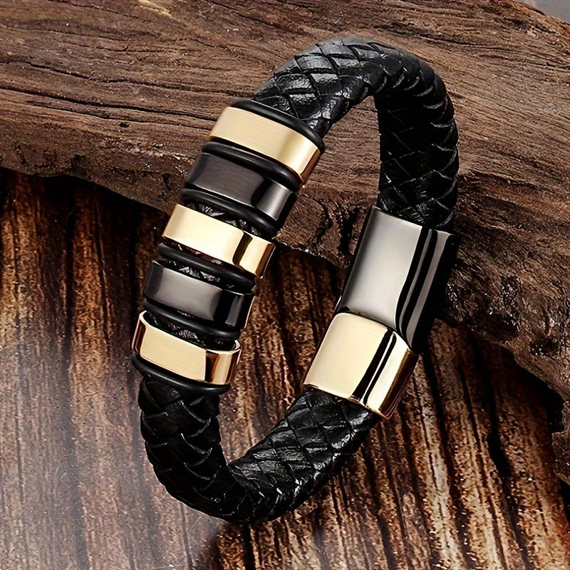 Herrenarmband | Schwarzes Kunstleder & Magnetverschluss | Modisch & Bequem | Legierung