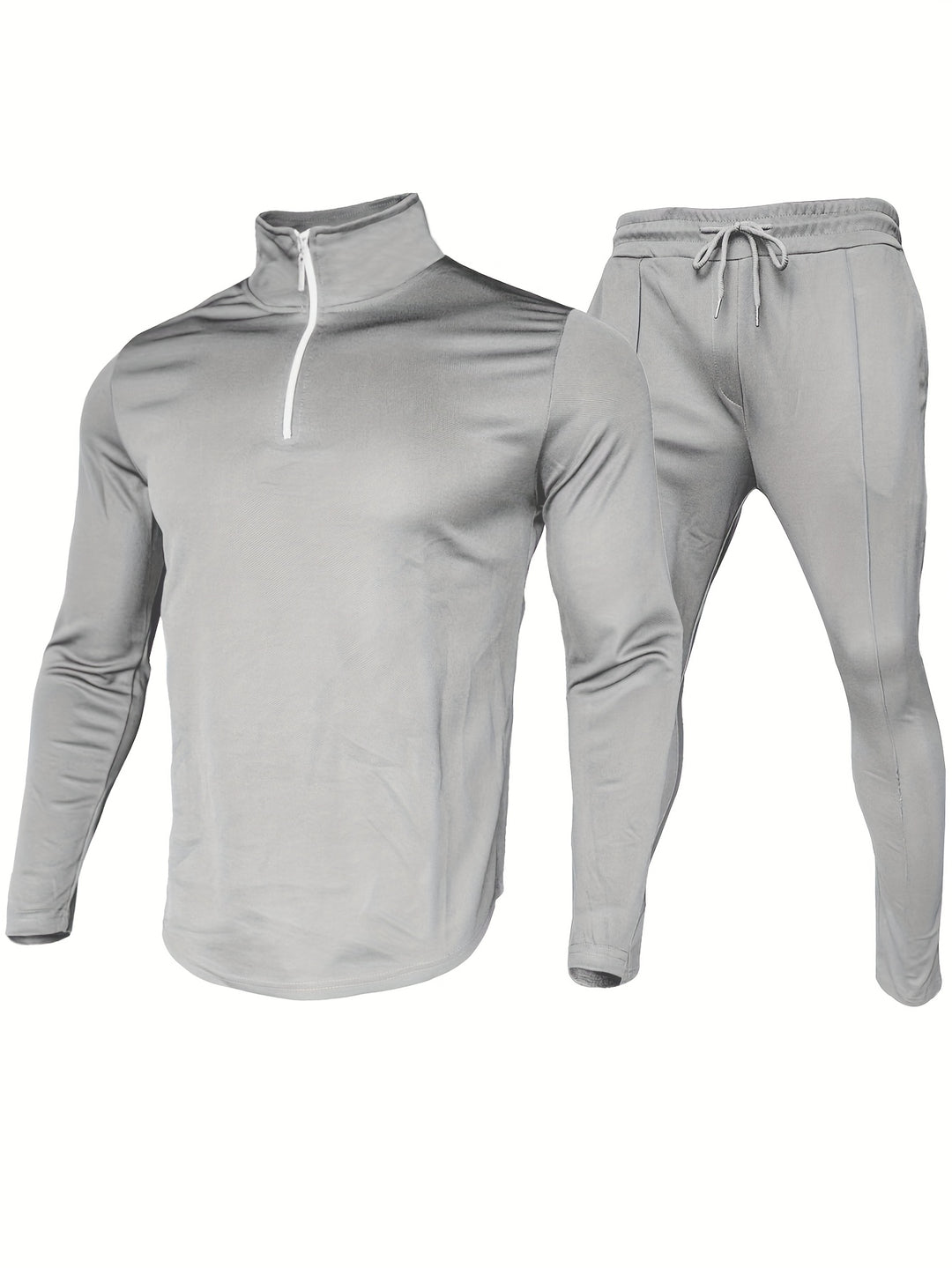 Herren 2-tlg. Outfits | Quarter Zip Pullover & Jogginghosen Set | Für Outdoor & Sport