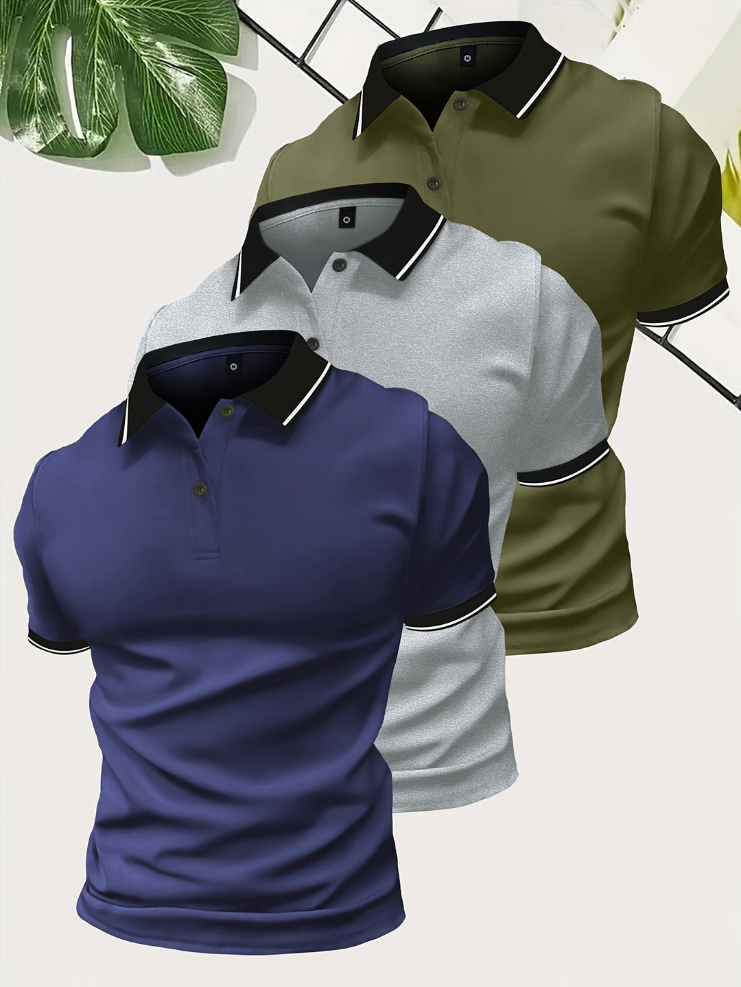 Herren 3 Stück Poloshirt | Lässig & Unifarben | Leichtes Polyester | Kurze Ärmel