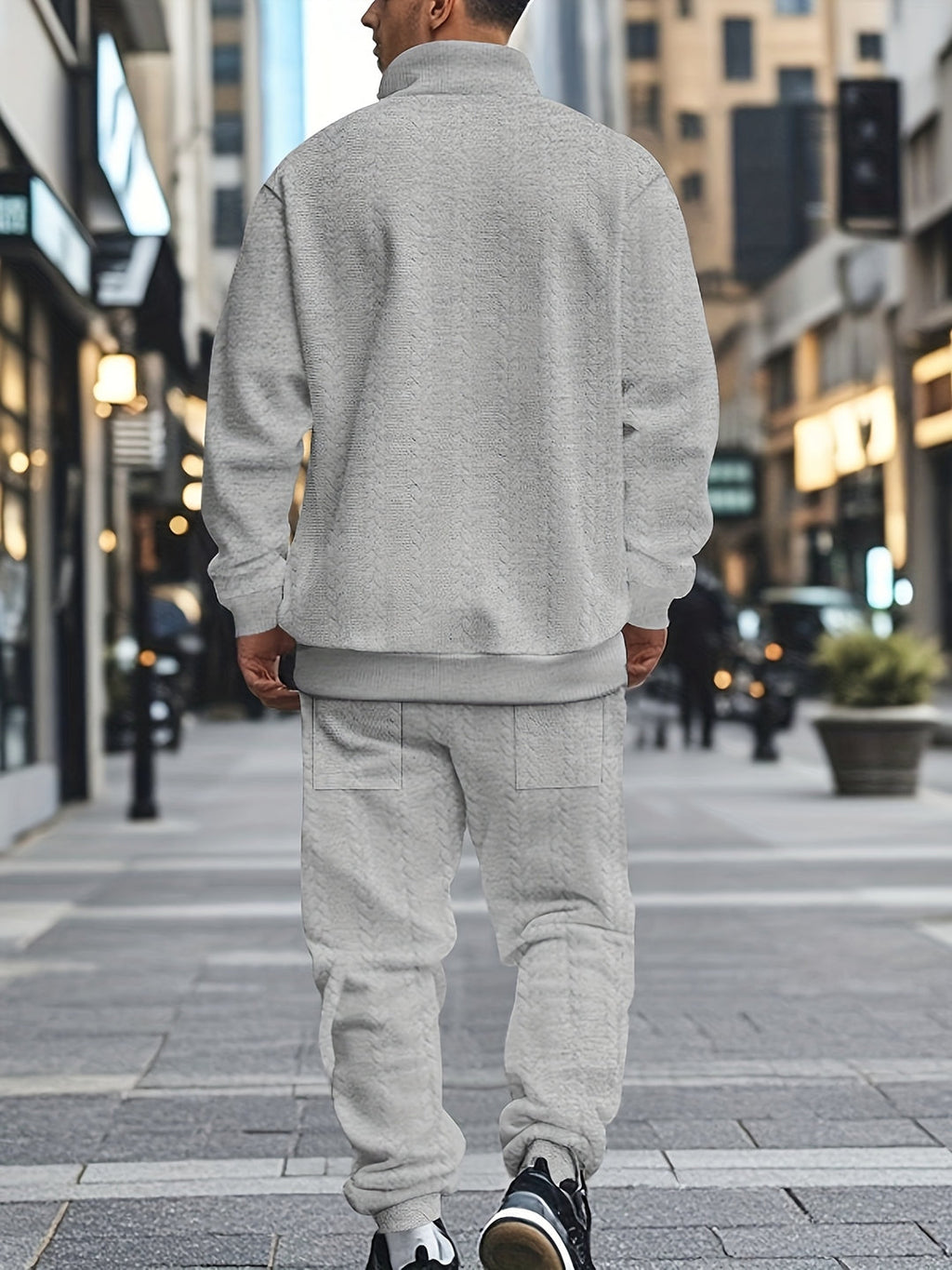 Sweatshirt & Jogginghose mit halbem Reißverschluss | Modern & vielseitig | Jacquard-Strickset für Herren