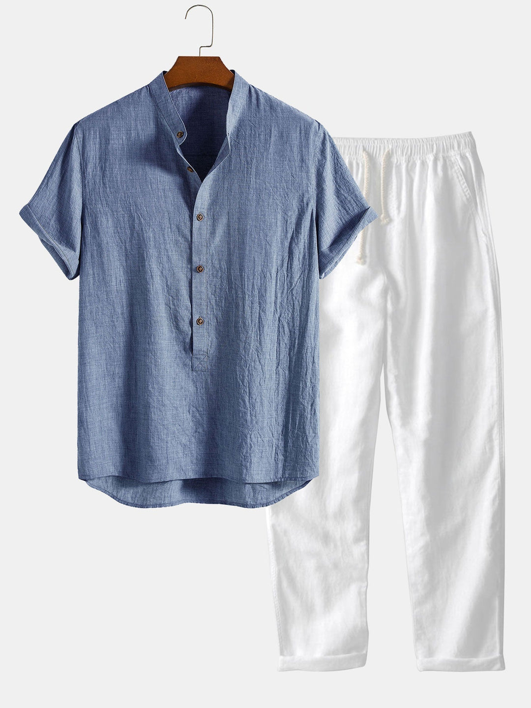 Herren-Set | Kurzarm-Shirt & Hose | Atmungsaktiv & lässig | Leinenmischung & Baumwolle
