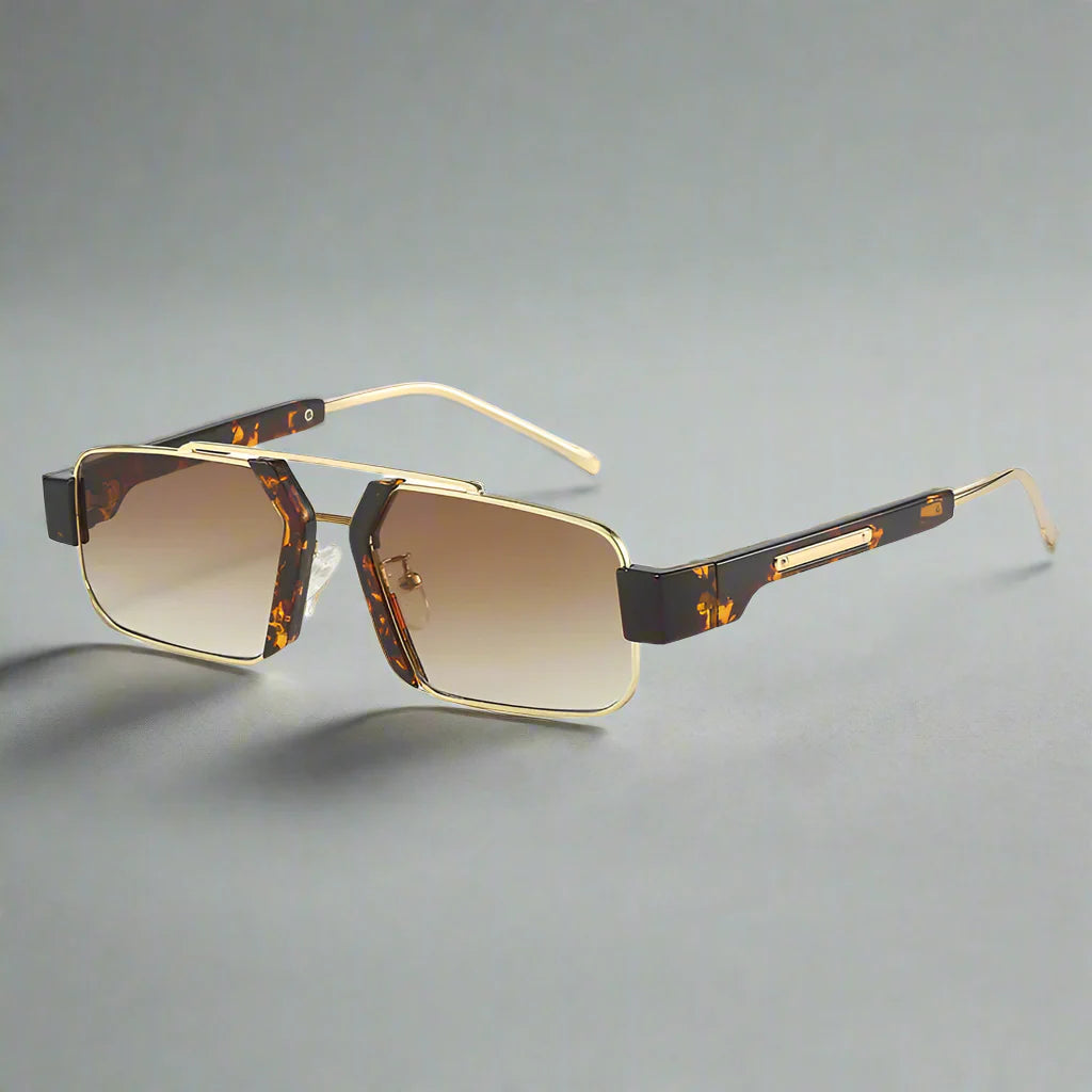 Herren-Sonnenbrille | Geometrisches Quadratisches Design | UV400 & Verlaufsgläser | Transparentes Acetat