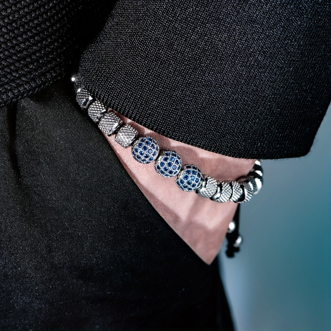Herrenarmband | Luxus-Edelstahl | Blaue CZ-Perlen & Elegantes Design
