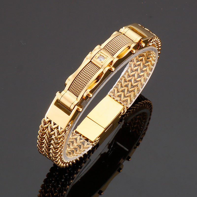Herrenarmband | Titanium Steel & Faux Gemstone | Quadratisches Design & Magnetischer Verschluss