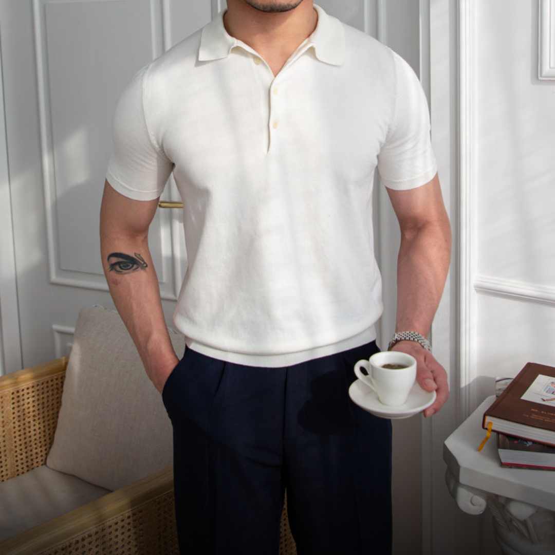 Herren-Poloshirt | Unifarben & Slim Fit | Atmungsaktives Strickmaterial | Lässiger Sommerlook