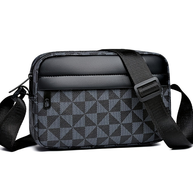 Herren Umhängetasche | Luxus Crossbody | Patchwork Plaid Design | Weiches PU Leder