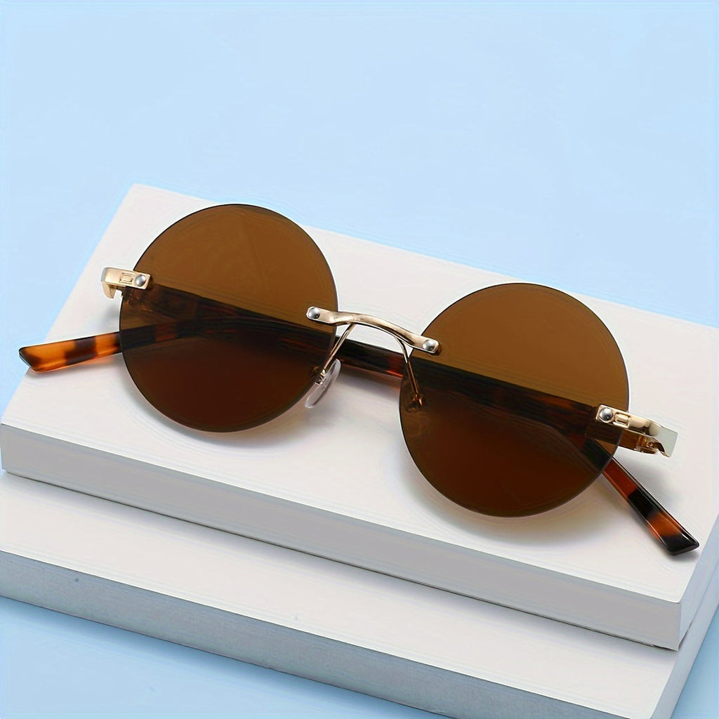 Herren-Sonnenbrille | Randloses Retro-Design | Leoparden-Print-Beine | Vintage-Stil
