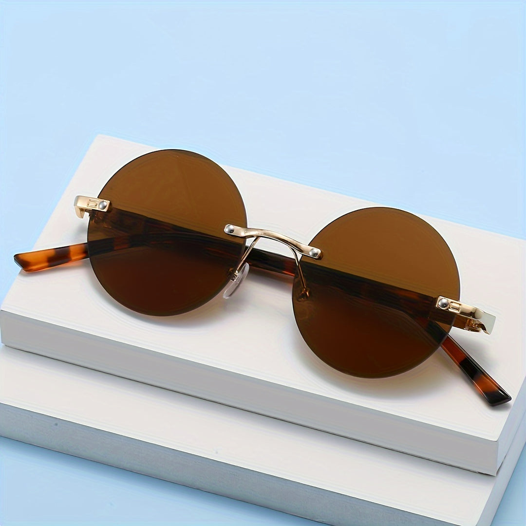 Herren-Sonnenbrille | Randloses Retro-Design | Leoparden-Print-Beine | Vintage-Stil