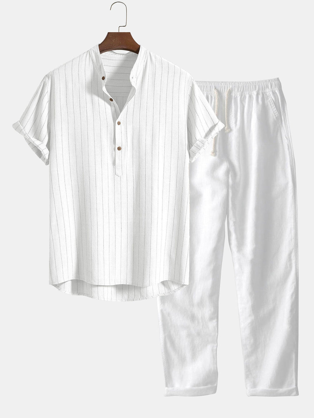 Herren-Sommer-Set | Kurzarm-Hemd & Hose | Klassisch & leger mit Stehkragen