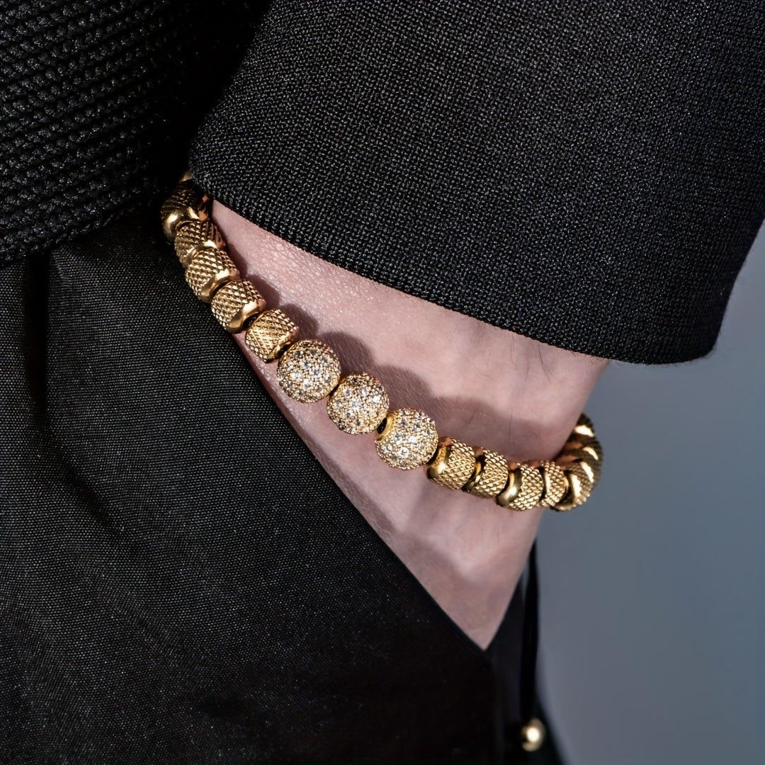 Herrenarmband | Luxus-Edelstahl | Blaue CZ-Perlen & Elegantes Design
