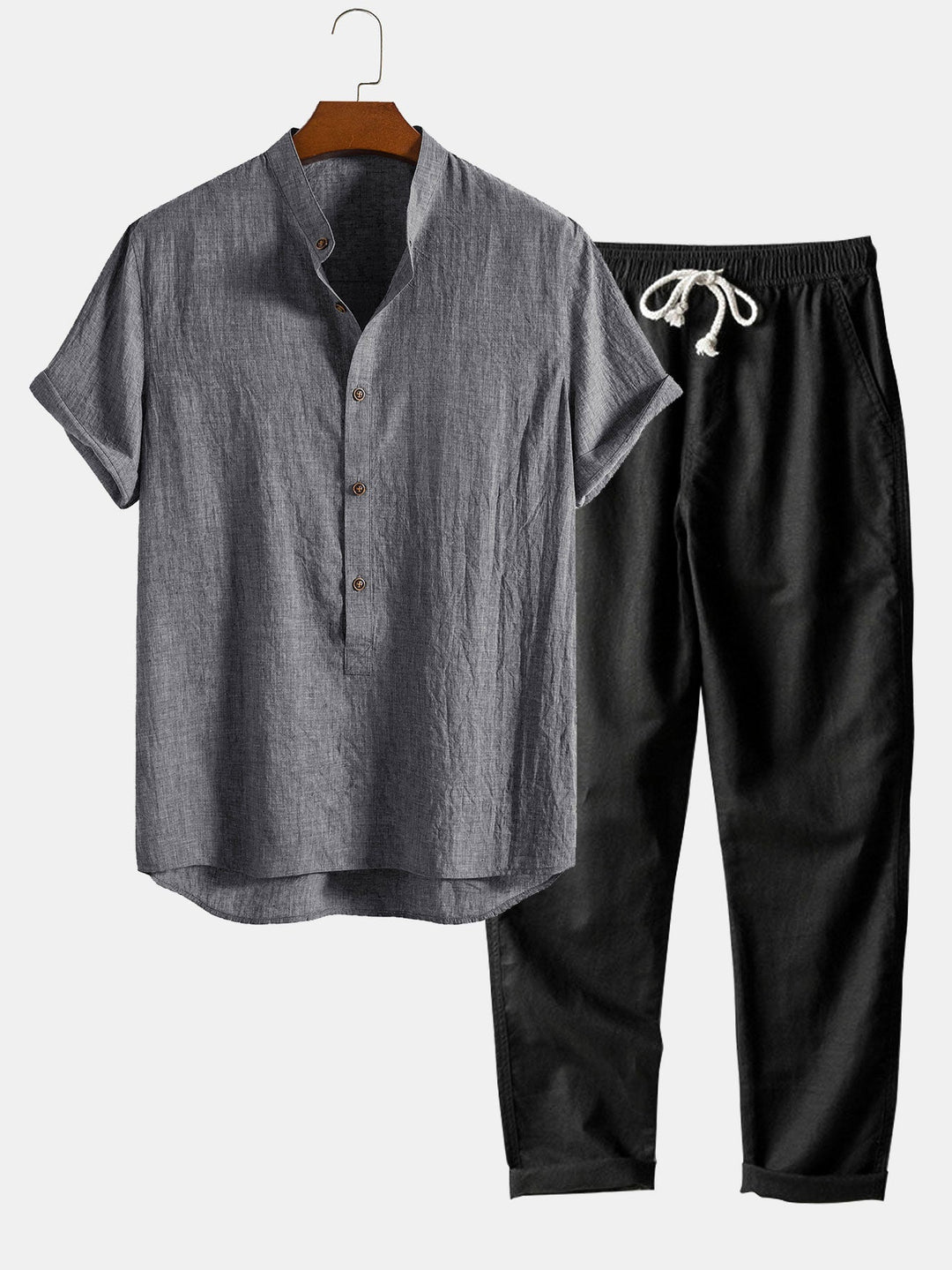 Herren-Set | Kurzarm-Shirt & Hose | Atmungsaktiv & lässig | Leinenmischung & Baumwolle