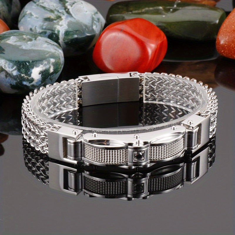 Herrenarmband | Titanium Steel & Faux Gemstone | Quadratisches Design & Magnetischer Verschluss