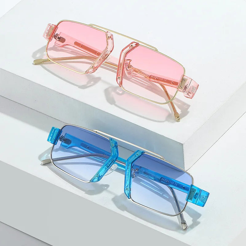 Herren-Sonnenbrille | Geometrisches Quadratisches Design | UV400 & Verlaufsgläser | Transparentes Acetat
