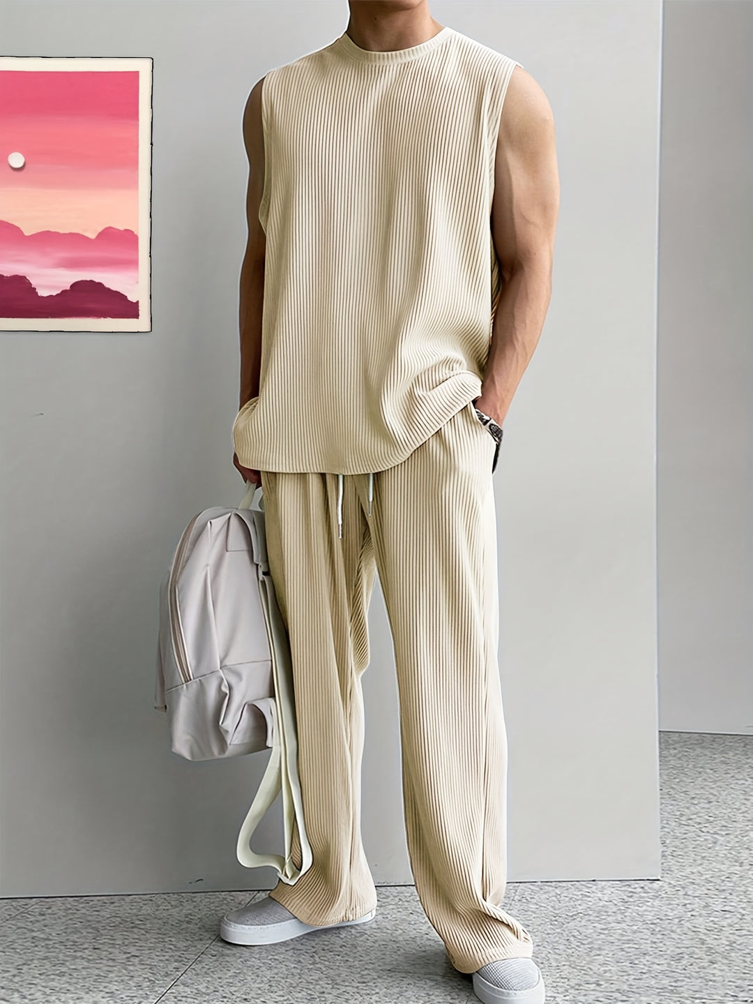 Herrenset | Ärmelloses Tank Top & Hose mit Kordelzug | Lässige Sommerbekleidung