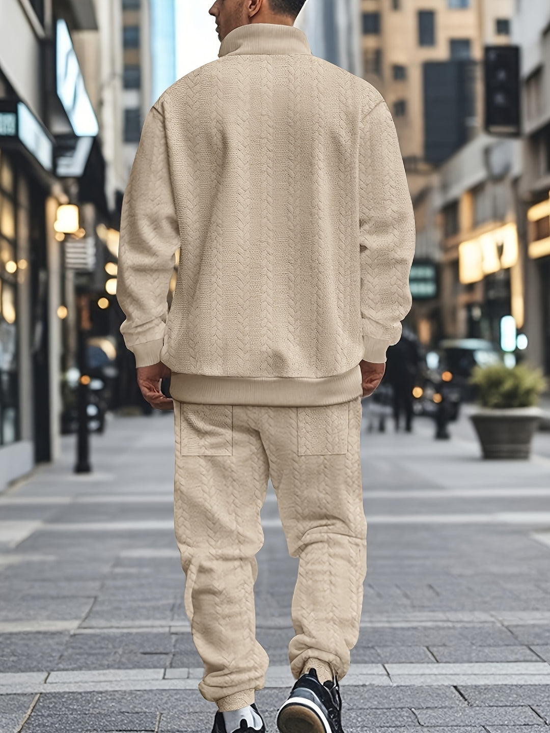 Sweatshirt & Jogginghose mit halbem Reißverschluss | Modern & vielseitig | Jacquard-Strickset für Herren