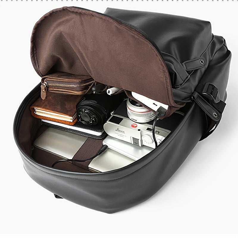 Herrenrucksack | Leichtgewicht & verstellbarer Riemen | Lässige Schul- & Reisetasche | PU Leder - Schwarz