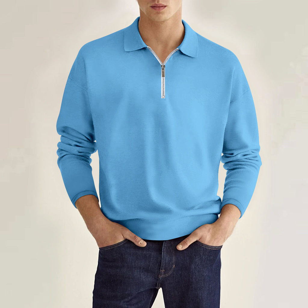Klassisches Langarm-Poloshirt mit Reißverschluss für Männer mit urabn Eleganz und einzigartigem Design | Luuk
