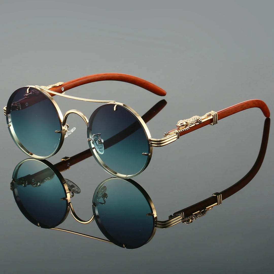 Runde Herren-Sonnenbrille | Vintage Leopard Design | UV400 Schutz | Luxe Retro Look