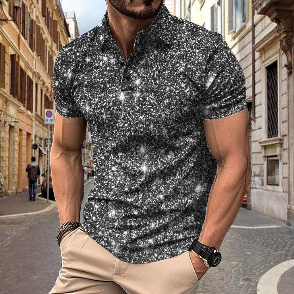 Herren-Poloshirt | Digitaler Sternendruck | Streetstyle & Sommerlook | Polyester