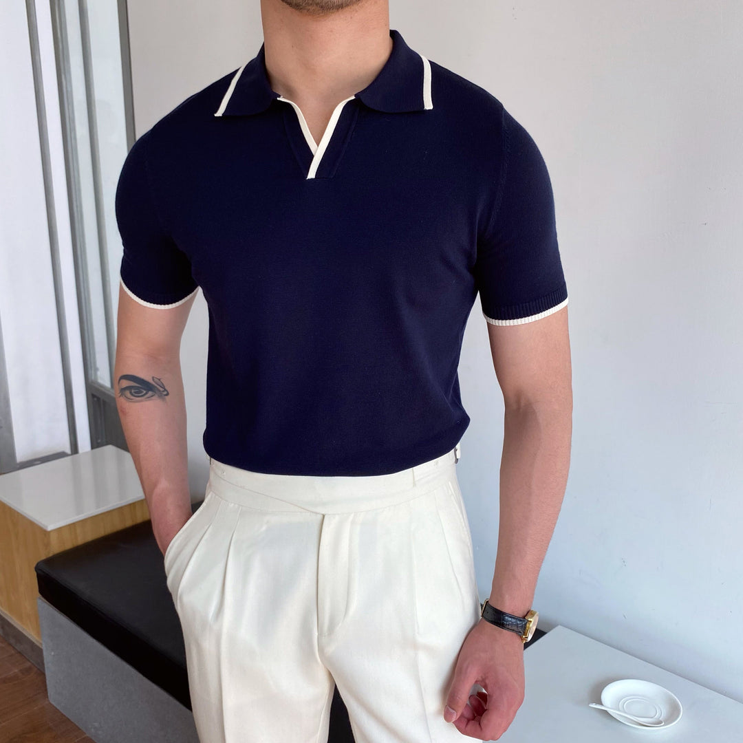 Herren-Poloshirt | Slim Fit & Ellbogenärmel | Woll-Look & Sportlich | Klassischer Polokragen