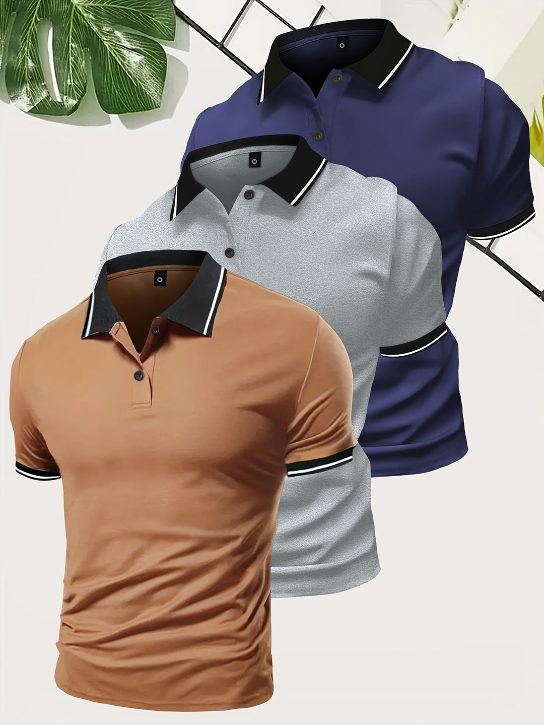 Herren 3 Stück Poloshirt | Lässig & Unifarben | Leichtes Polyester | Kurze Ärmel