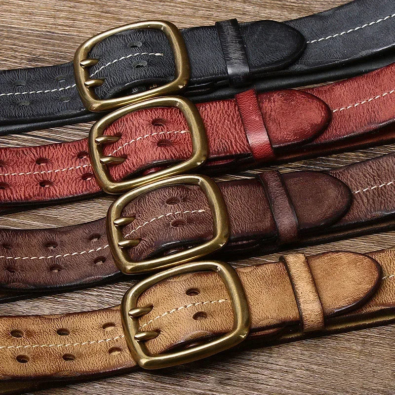 Herrengürtel | Echtes Rindsleder | Doppelte Messingschnalle | Retro & Robust