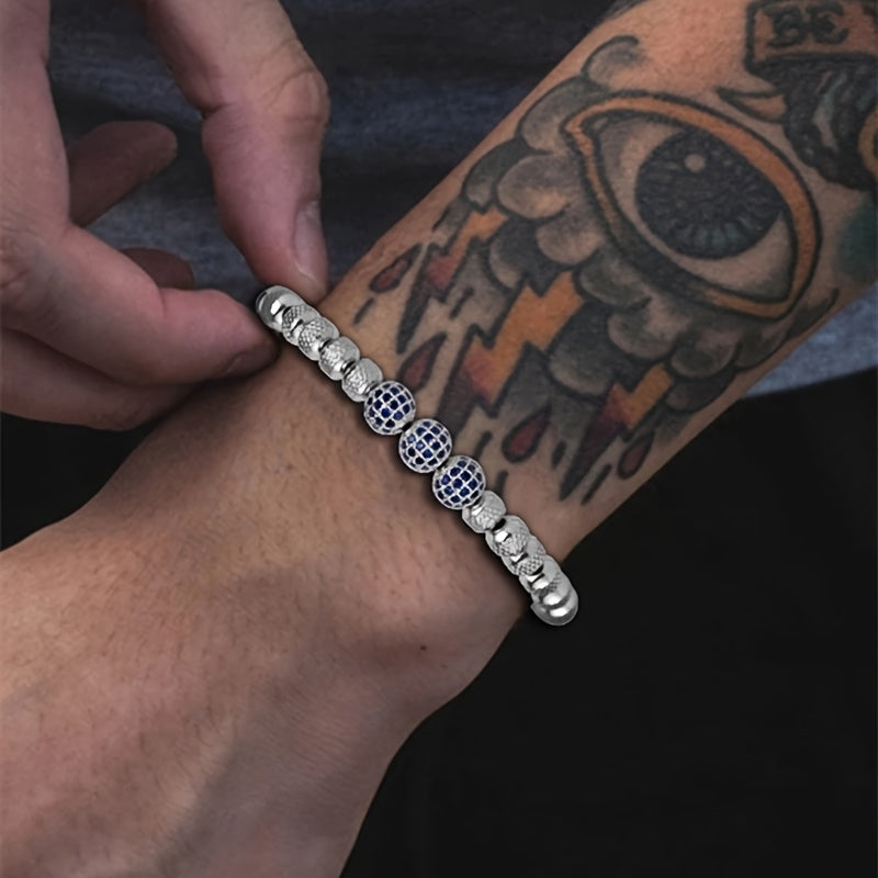 Herrenarmband | Luxus-Edelstahl | Blaue CZ-Perlen & Elegantes Design
